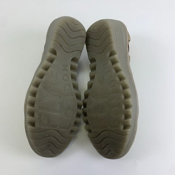 Fly London Yadi Wedge Taupe Suede Slip On Open Toe Strappy Sandal Women 40 9-9.5 - Picture 12 of 13